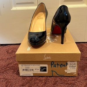 Christian Louboutin new simple pump 85 metal patent blue kohl
